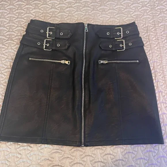 Topshop Motto Black Faux Leather Skirt Size US 8 (Euro 40) - Picture 4 of 11